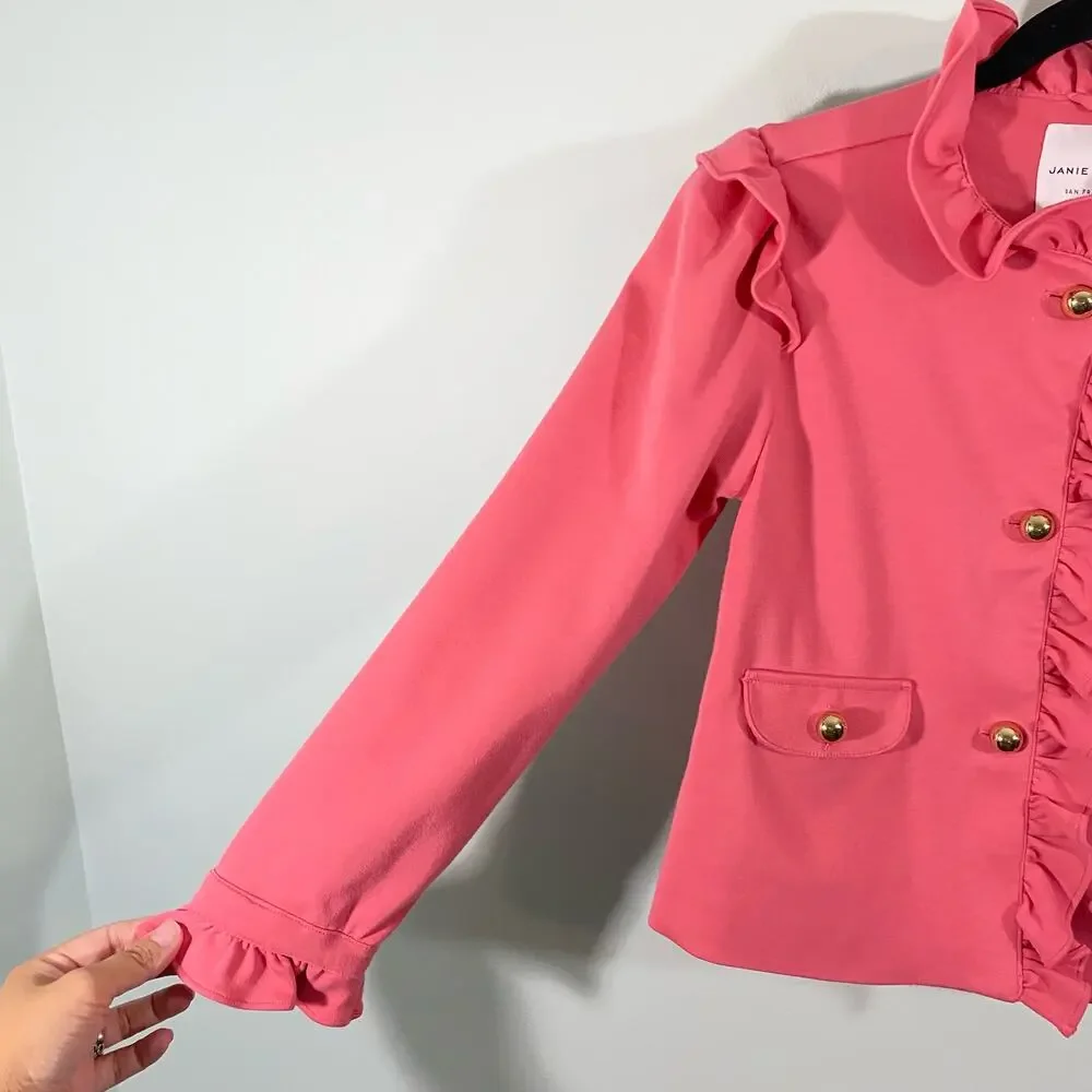 Janie and Jack Girls Rose Pink Ruffle Ponte Jacket Size 10-12